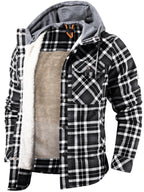 Men's Heavyweight Fleece-Lined Plaid Shirt Jacket - Retro Hooded Winter Flannel Coat