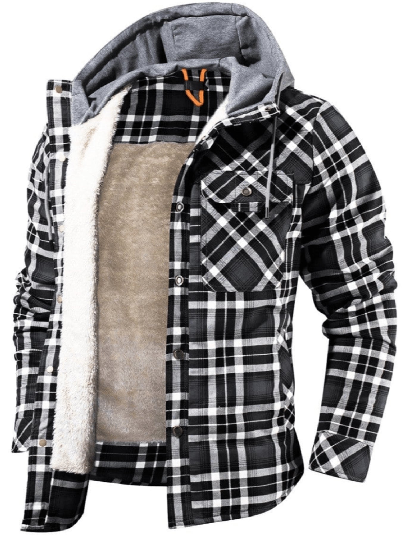 Men's Heavyweight Fleece-Lined Plaid Shirt Jacket - Retro Hooded Winter Flannel Coat
