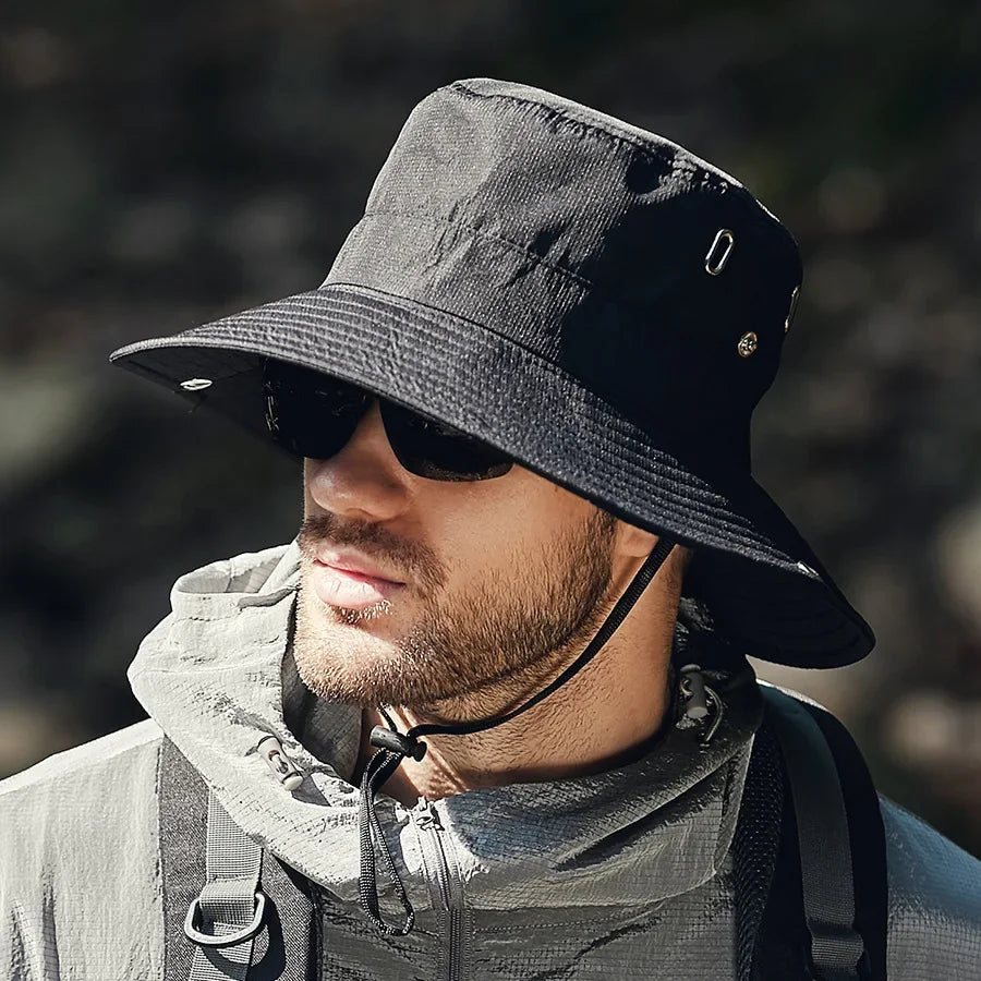 Men's Wide Brim Sun Hat - Waterproof UV Protection Safari Bucket Hat for Fishing, Hiking, and Outdoor Activities.