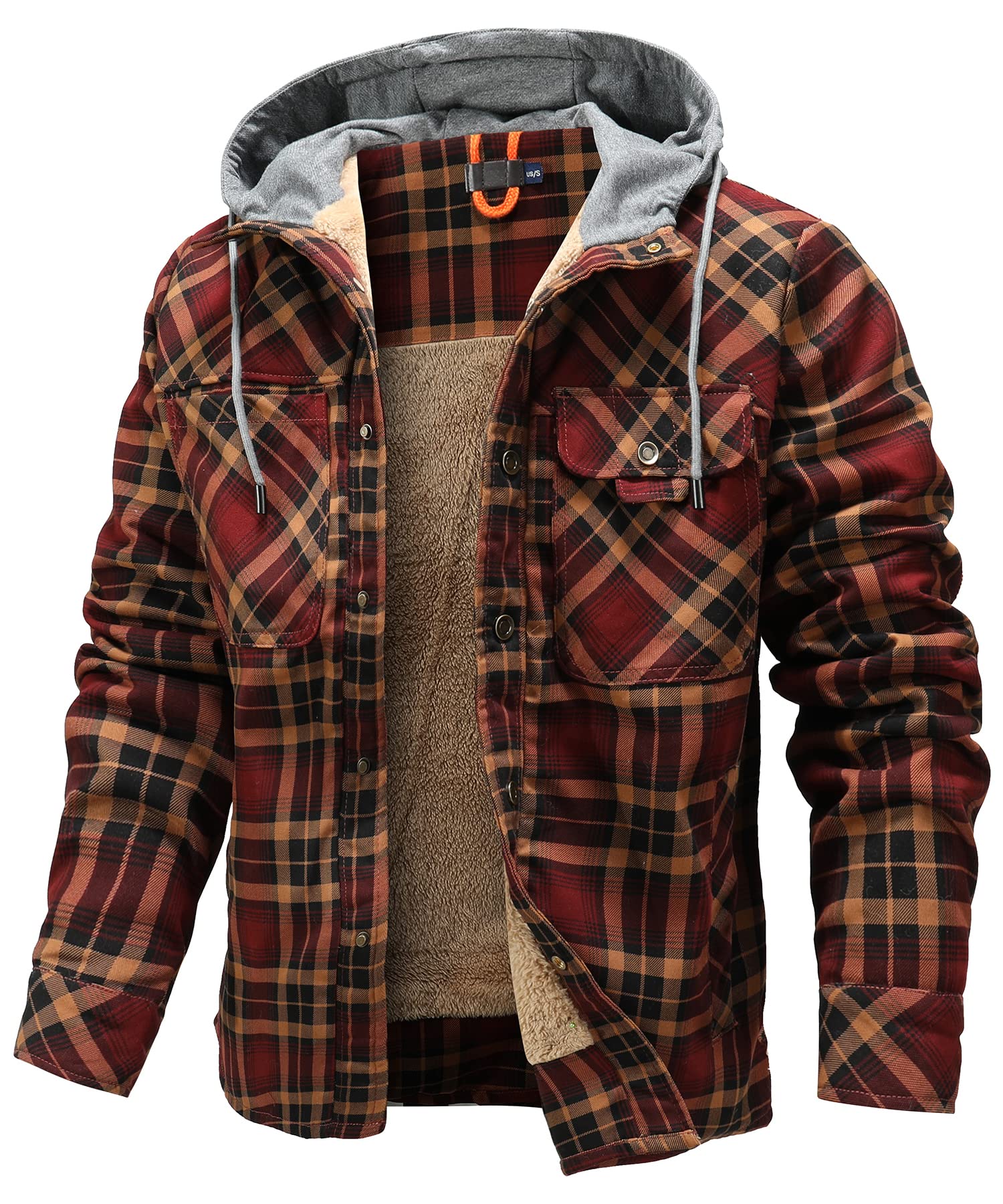Men's Heavyweight Fleece-Lined Plaid Shirt Jacket - Retro Hooded Winter Flannel Coat
