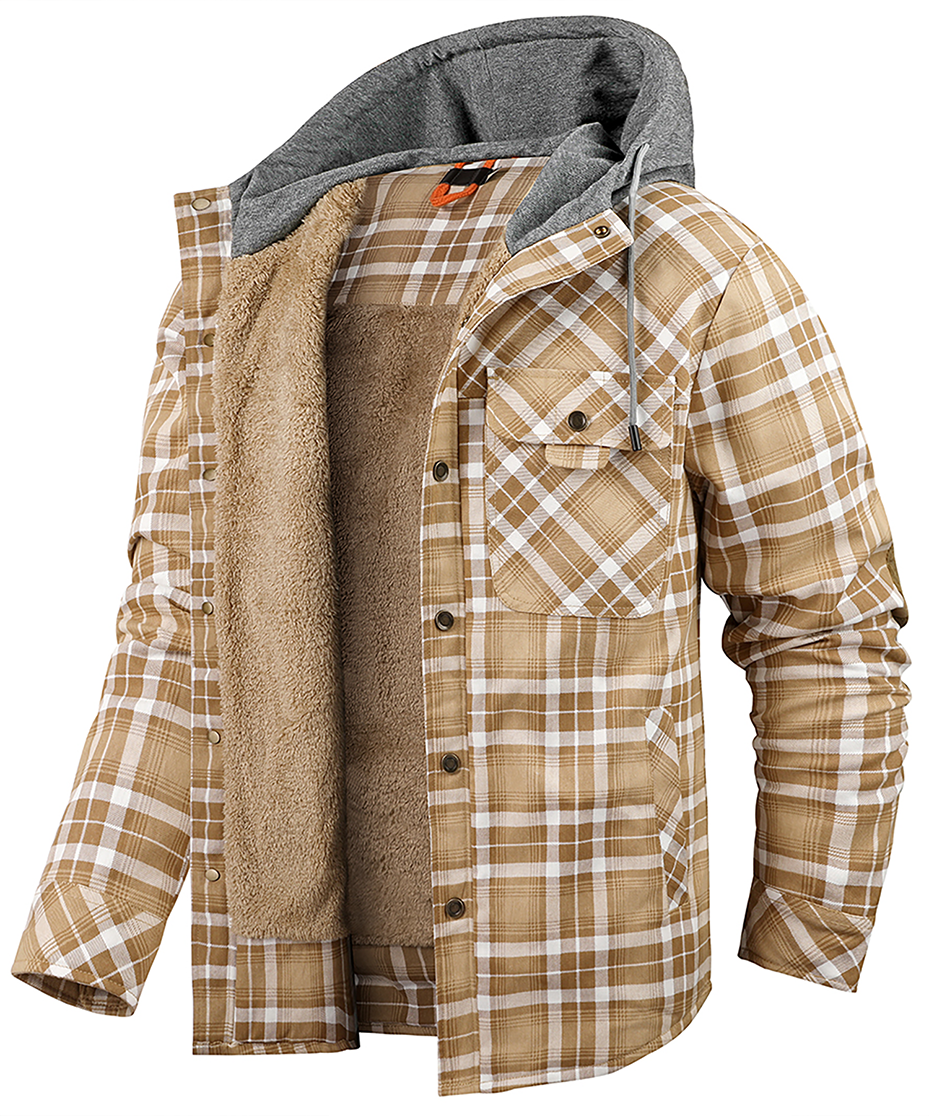 Men's Heavyweight Fleece-Lined Plaid Shirt Jacket - Retro Hooded Winter Flannel Coat