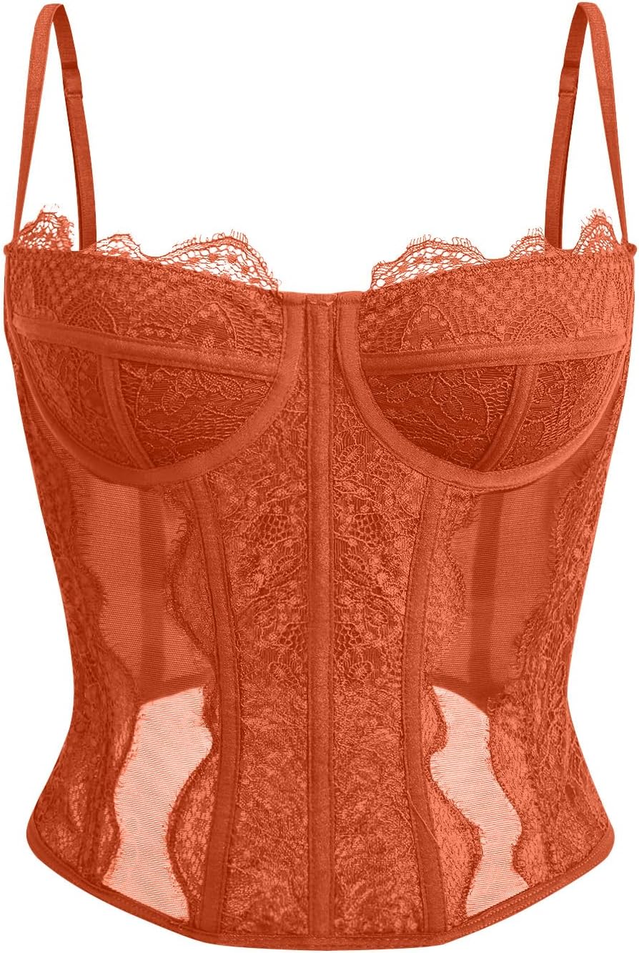Dealmore Lace Corset Top for Women – Mesh Bustier Crop Tank for Parties, Date Nights & Going Out