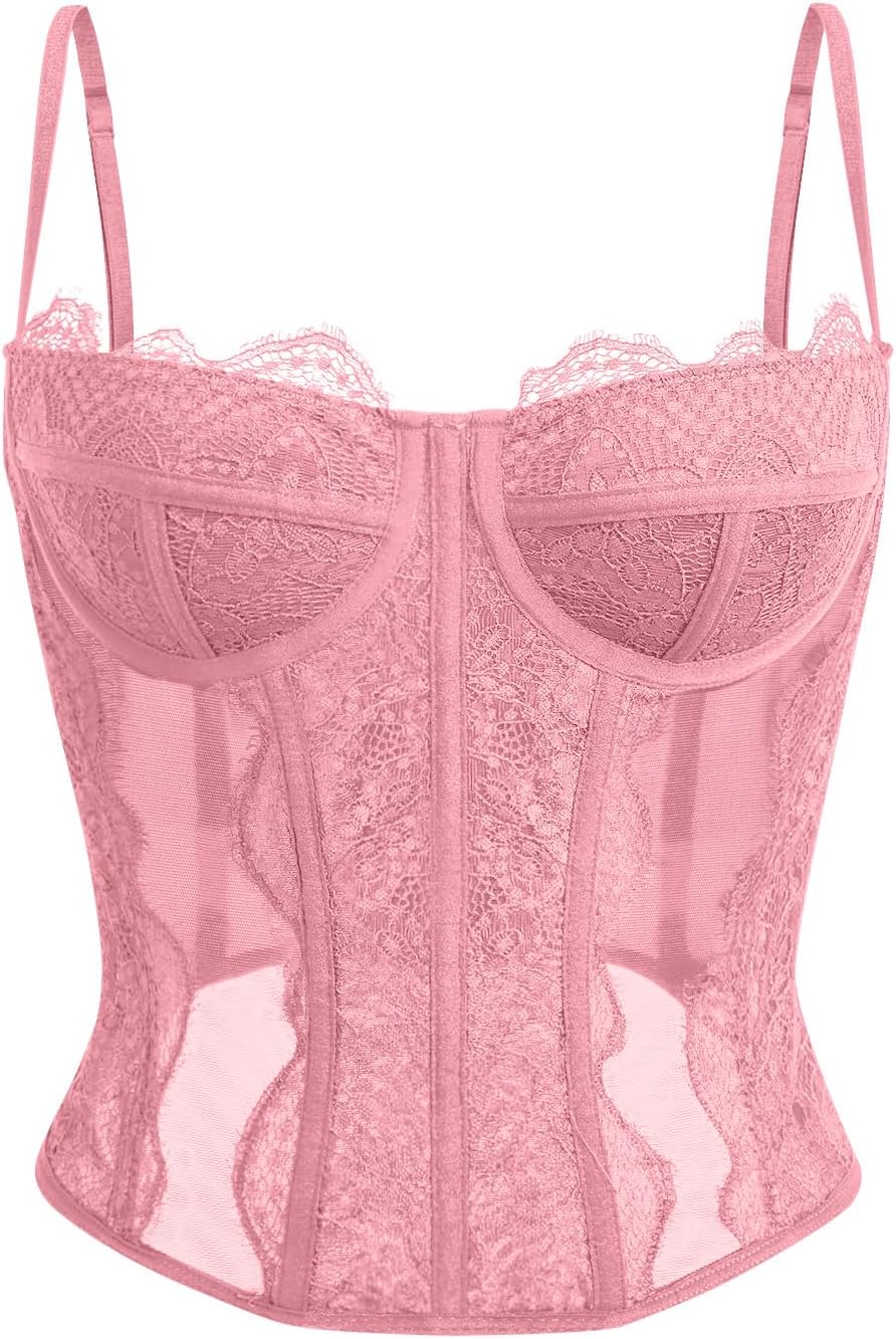 Dealmore Lace Corset Top for Women – Mesh Bustier Crop Tank for Parties, Date Nights & Going Out