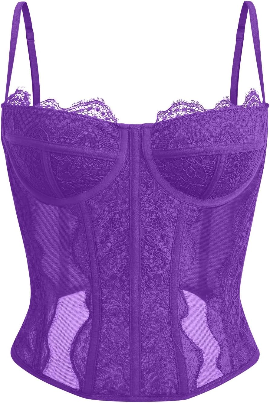 Dealmore Lace Corset Top for Women – Mesh Bustier Crop Tank for Parties, Date Nights & Going Out