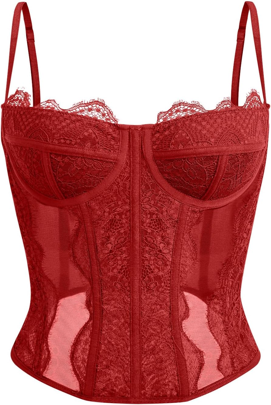 Dealmore Lace Corset Top for Women – Mesh Bustier Crop Tank for Parties, Date Nights & Going Out