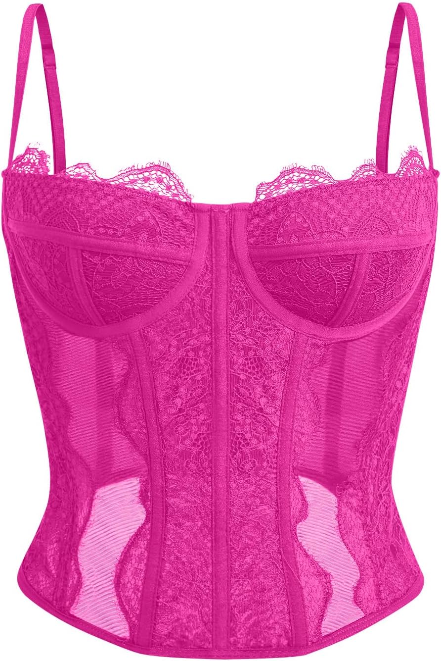 Dealmore Lace Corset Top for Women – Mesh Bustier Crop Tank for Parties, Date Nights & Going Out