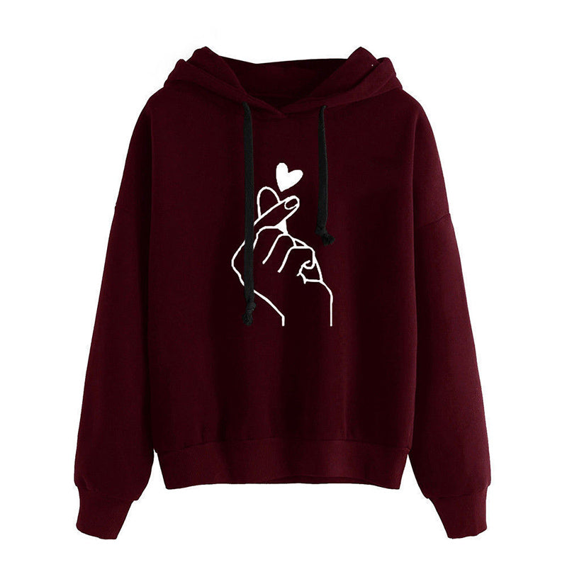 Finger Heart Korean Style Oversized Hoodie - Aesthetic K-Pop Streetwear Pullover