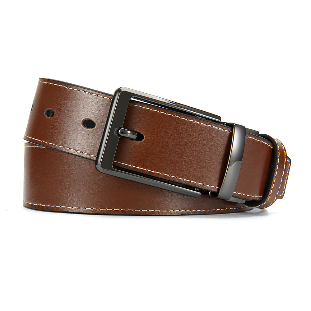 Men's Premium Double-Sided Cowhide Leather Belt | Adjustable Rotating Metal Buckle | High-Quality Business & Casual Reversible Belt