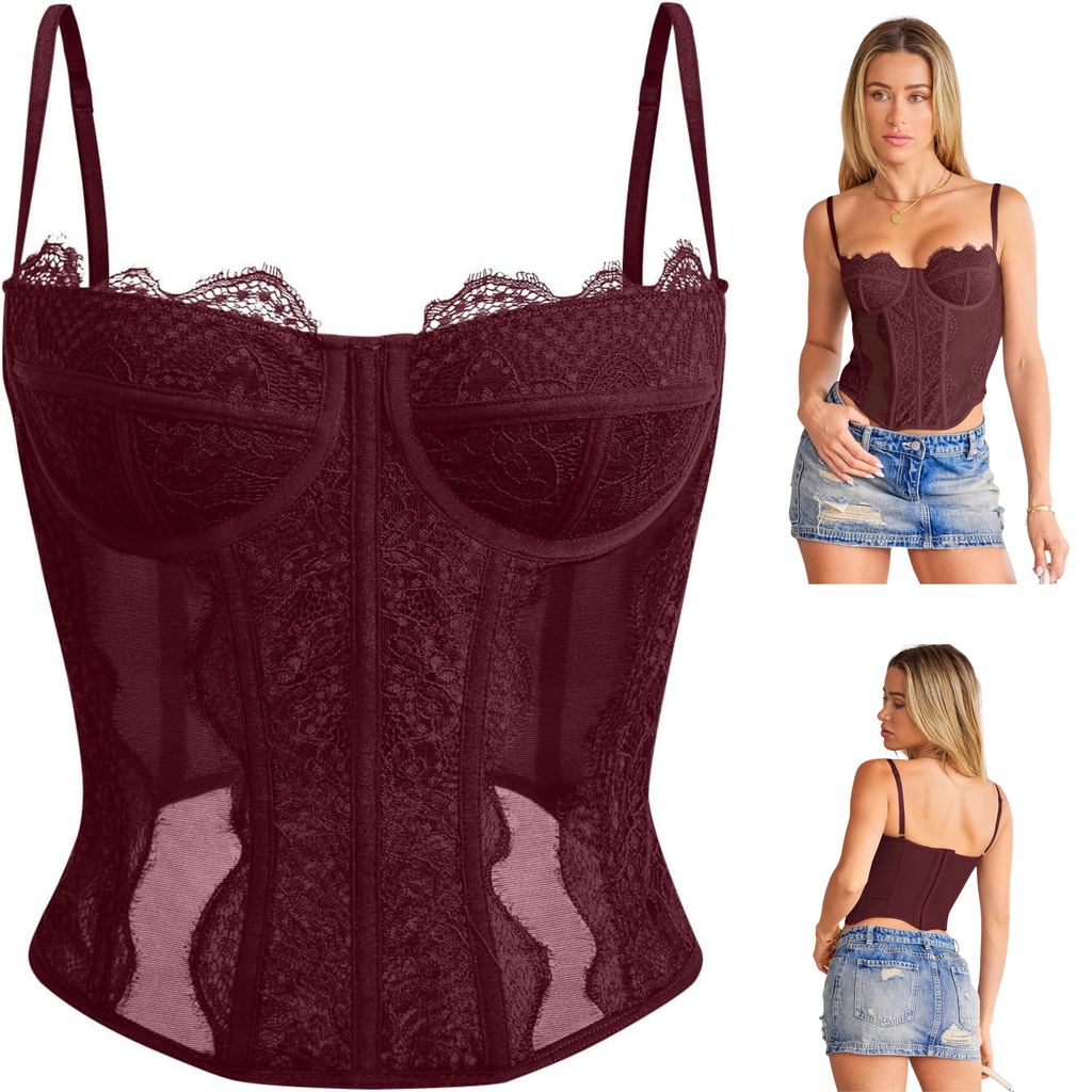 Dealmore Lace Corset Top for Women – Mesh Bustier Crop Tank for Parties, Date Nights & Going Out