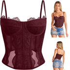 Dealmore Lace Corset Top for Women – Mesh Bustier Crop Tank for Parties, Date Nights & Going Out