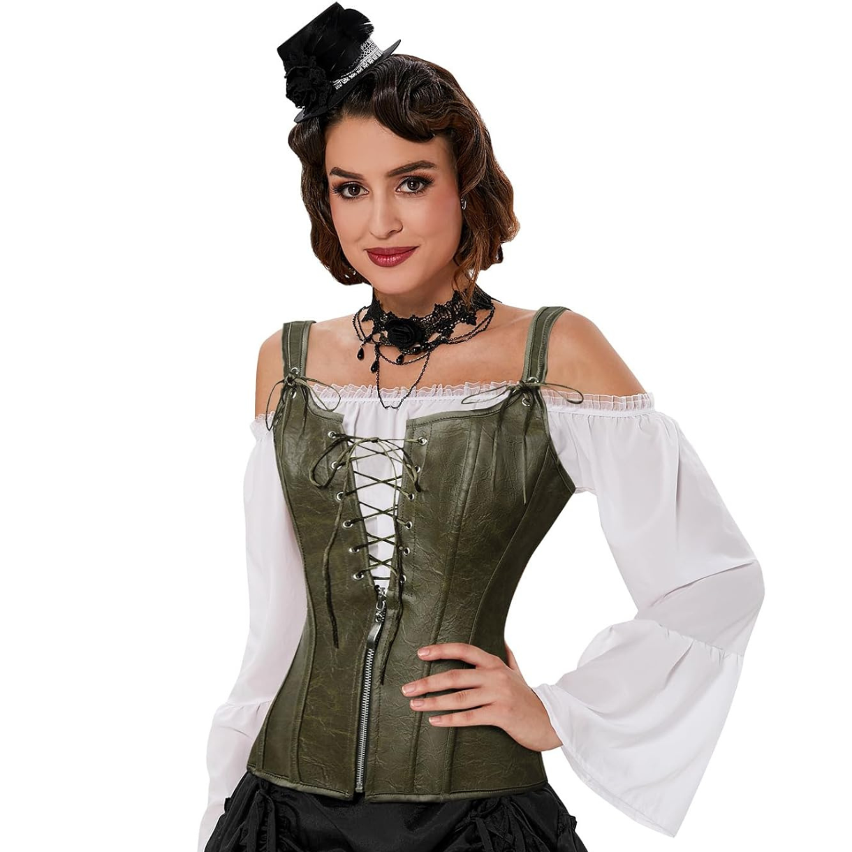Leather Look Lace-Up Corset Top for Women – Stylish Party & Night Out Outfit