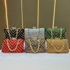 Luxury Rhinestone & Pearl Encrusted Evening Clutch - Elegant Geometric Pattern Party Purse with Detachable Chain Strap