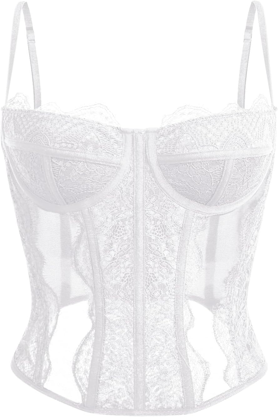 Dealmore Lace Corset Top for Women – Mesh Bustier Crop Tank for Parties, Date Nights & Going Out
