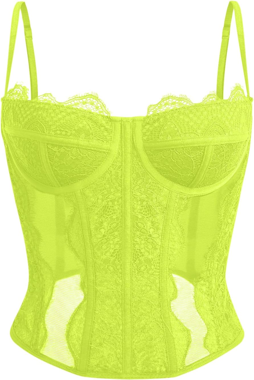Dealmore Lace Corset Top for Women – Mesh Bustier Crop Tank for Parties, Date Nights & Going Out