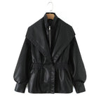 Turn-down Collar Loose Leather Jacket Womens Top
