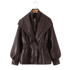 Turn-down Collar Loose Leather Jacket Womens Top