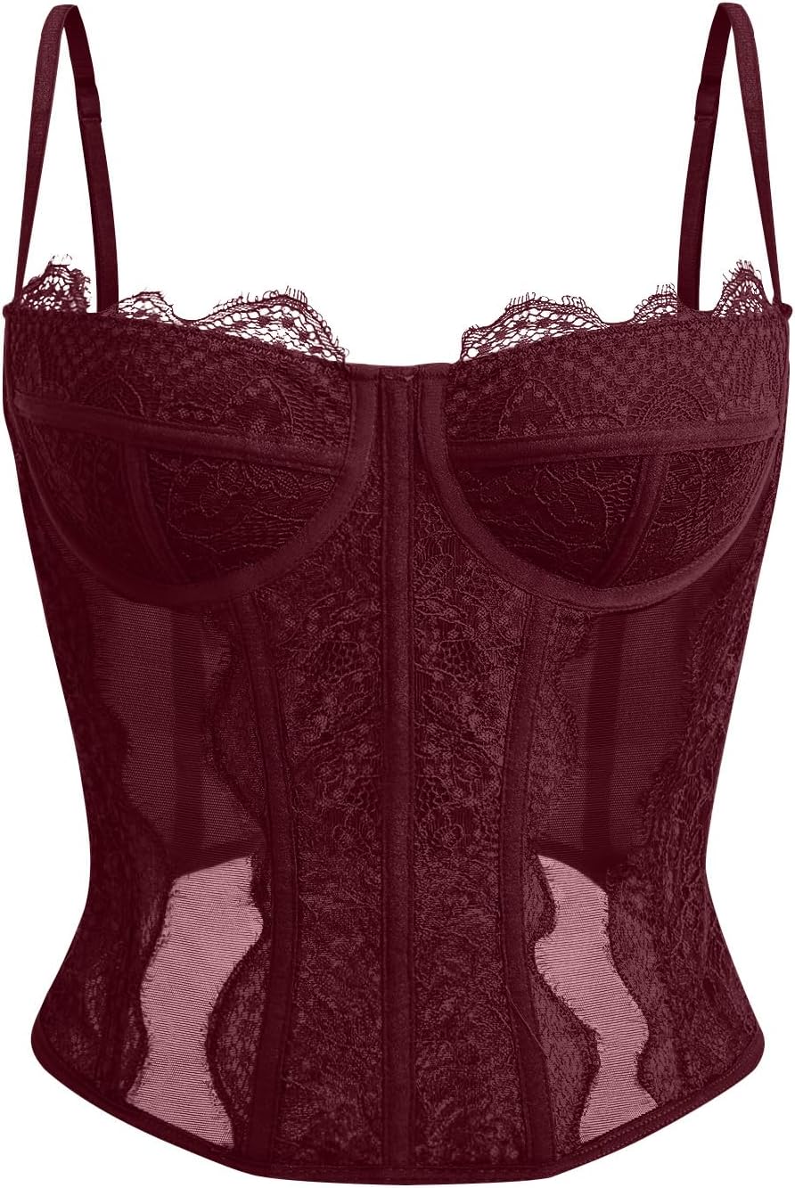 Dealmore Lace Corset Top for Women – Mesh Bustier Crop Tank for Parties, Date Nights & Going Out