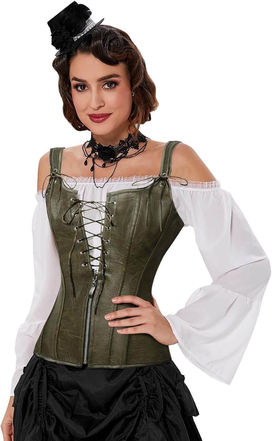 Leather Look Lace-Up Corset Top for Women – Stylish Party & Night Out Outfit